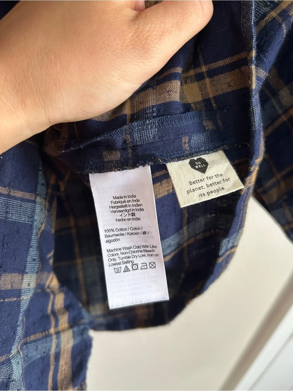 Madewell Sweetheart Wrap Ash Top Plaid Puff-Sleeve Wrap Top Navy & Brown Size S